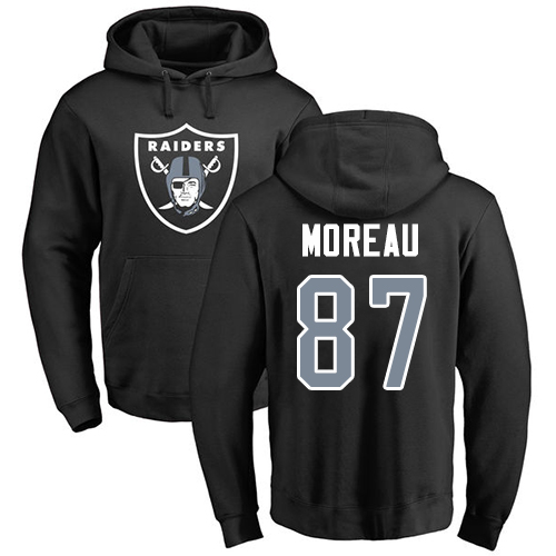 Men Oakland Raiders Black Foster Moreau Name and Number Logo NFL Football 87 Pullover Hoodie Sweatshirts